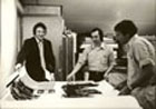 Tony Towle, studio manager Bill Goldston and Robert Rauschenberg